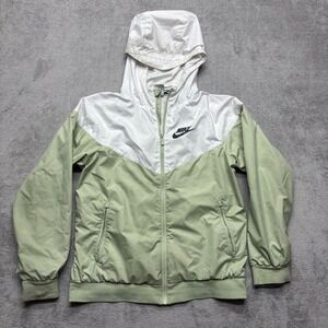Nike Full Zip Hooded Windbreaker Youth Large Green 850443-343‎ Lined
